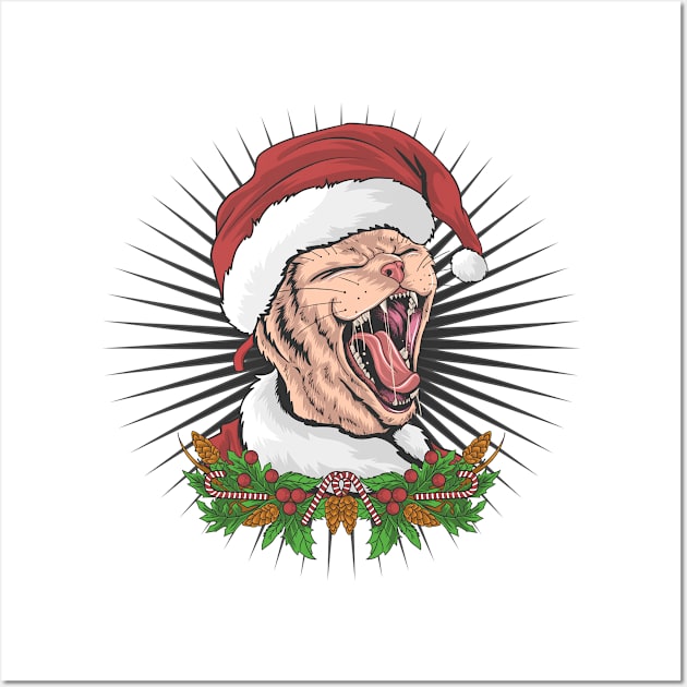 Christmas Cat Is Wearing A Santa Claus Hat And Screaming Wall Art by YousifAzeez